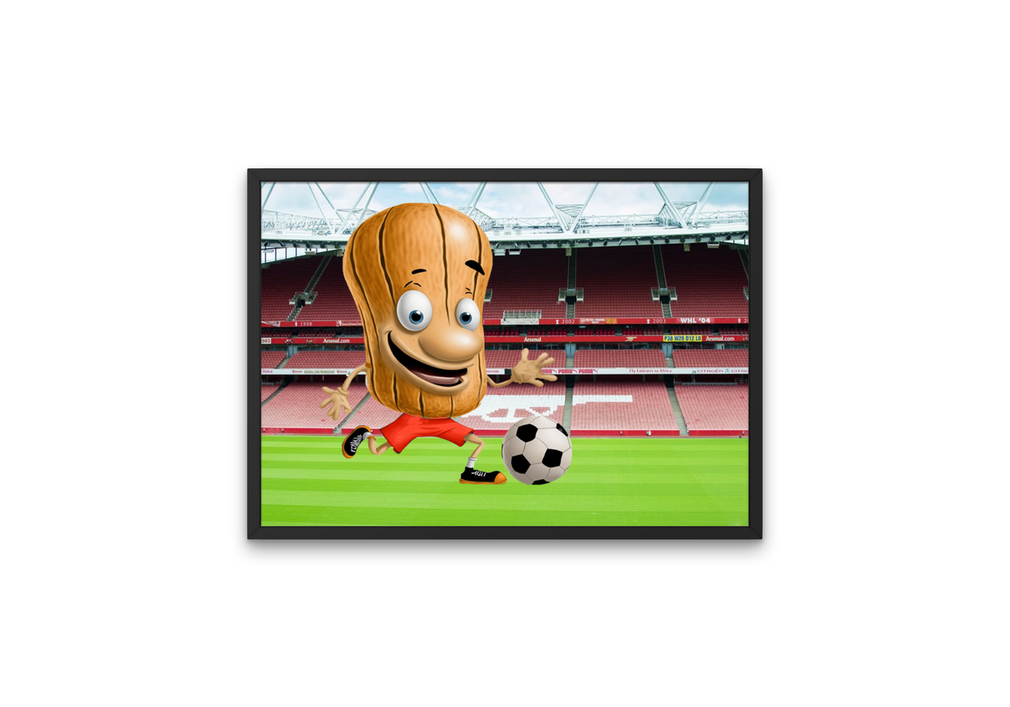 Humorous wall art image of "football nut" playing at the Emirates Stadium