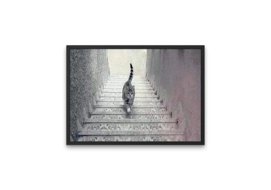 Image showing  an optical illusion of a cat going up or down the stairs