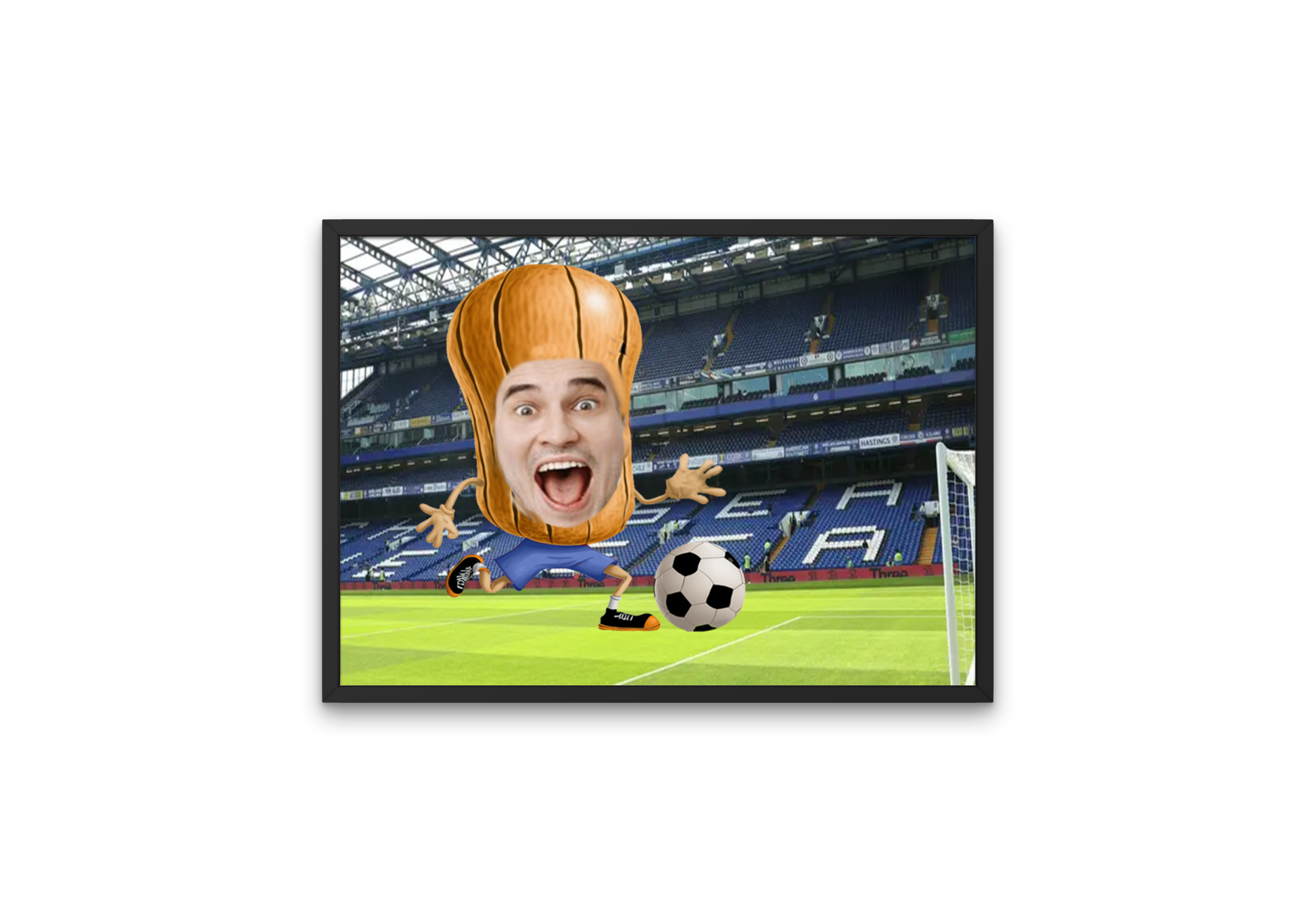 Personalised Chelsea "nut" image featuring a customisable character at Stamford Bridge