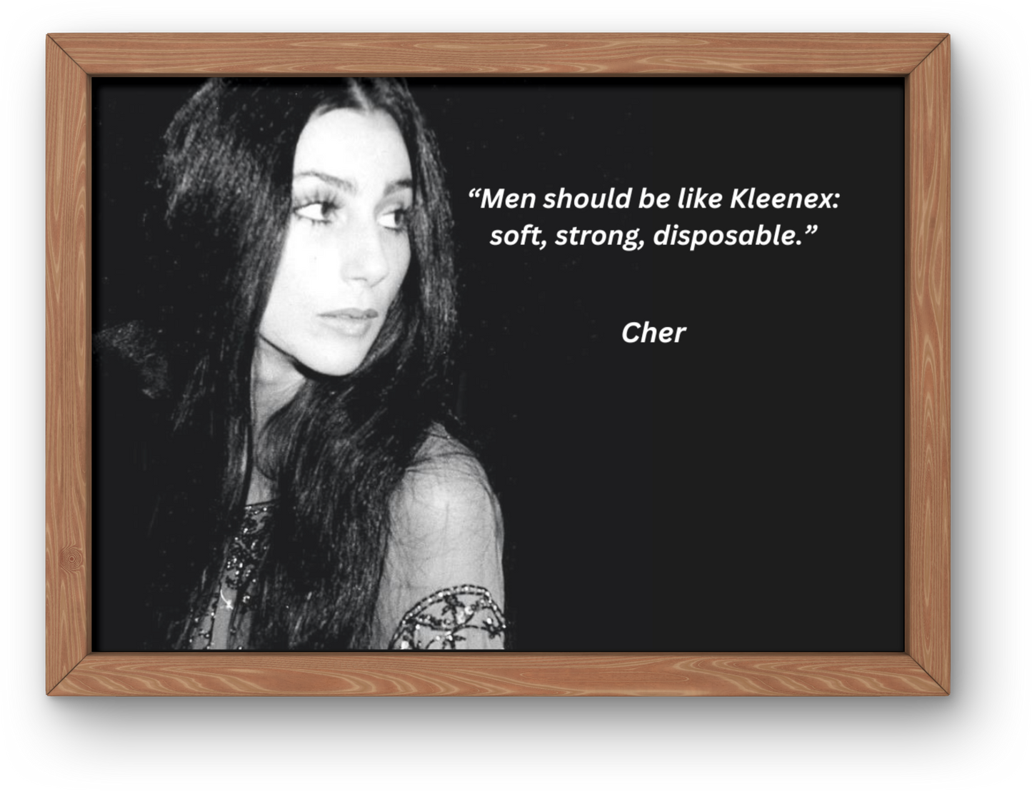 Iconic high-quality image of Cher featuring a humorous quote