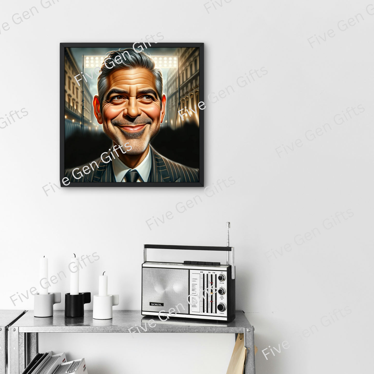 Picture of Andrew Oakley's stunning George Clooney caricature, the perfect wall art for fans