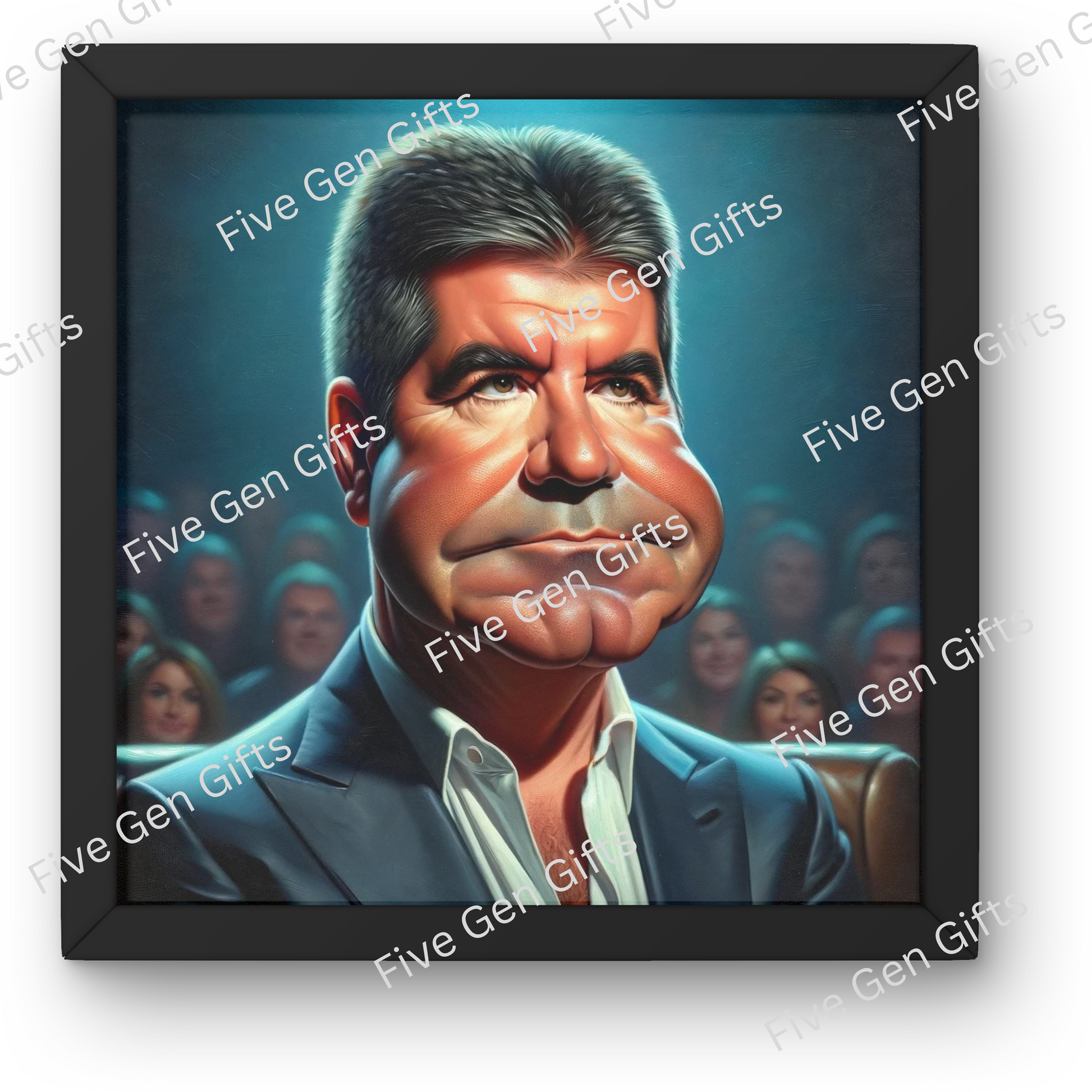 Caricature of Simon Cowell by talented artist Andrew Oakely. Perfect gift for talent show lovers