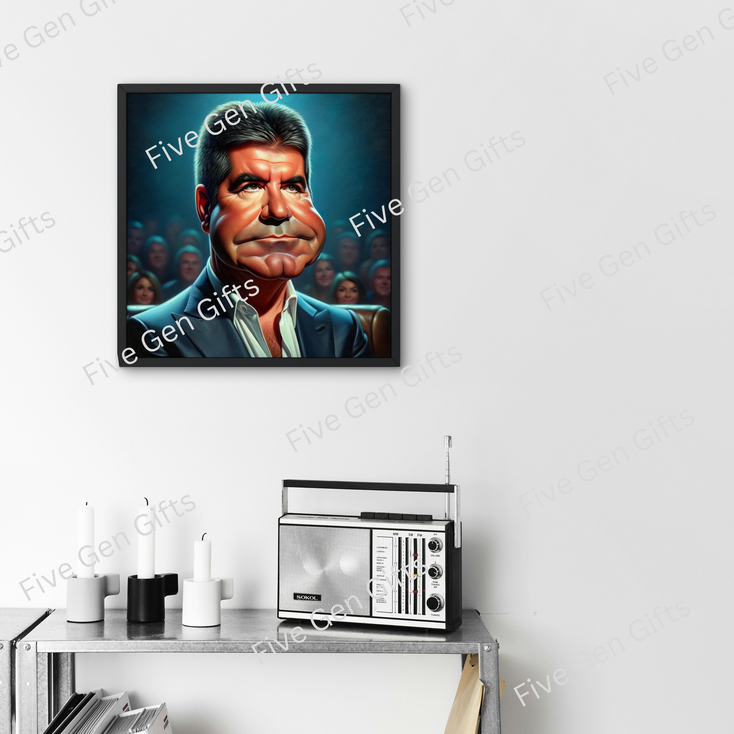 Caricature of Simon Cowell by talented artist Andrew Oakely. Perfect gift for talent show lovers 