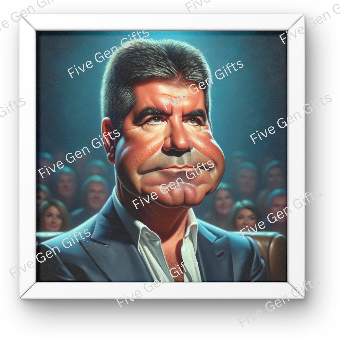 Caricature of Simon Cowell by talented artist Andrew Oakely. Perfect gift for talent show lovers