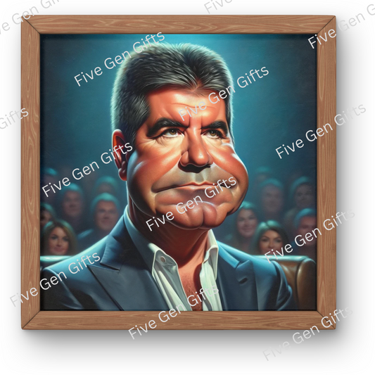 Caricature of Simon Cowell by talented artist Andrew Oakely. Perfect gift for talent show lovers