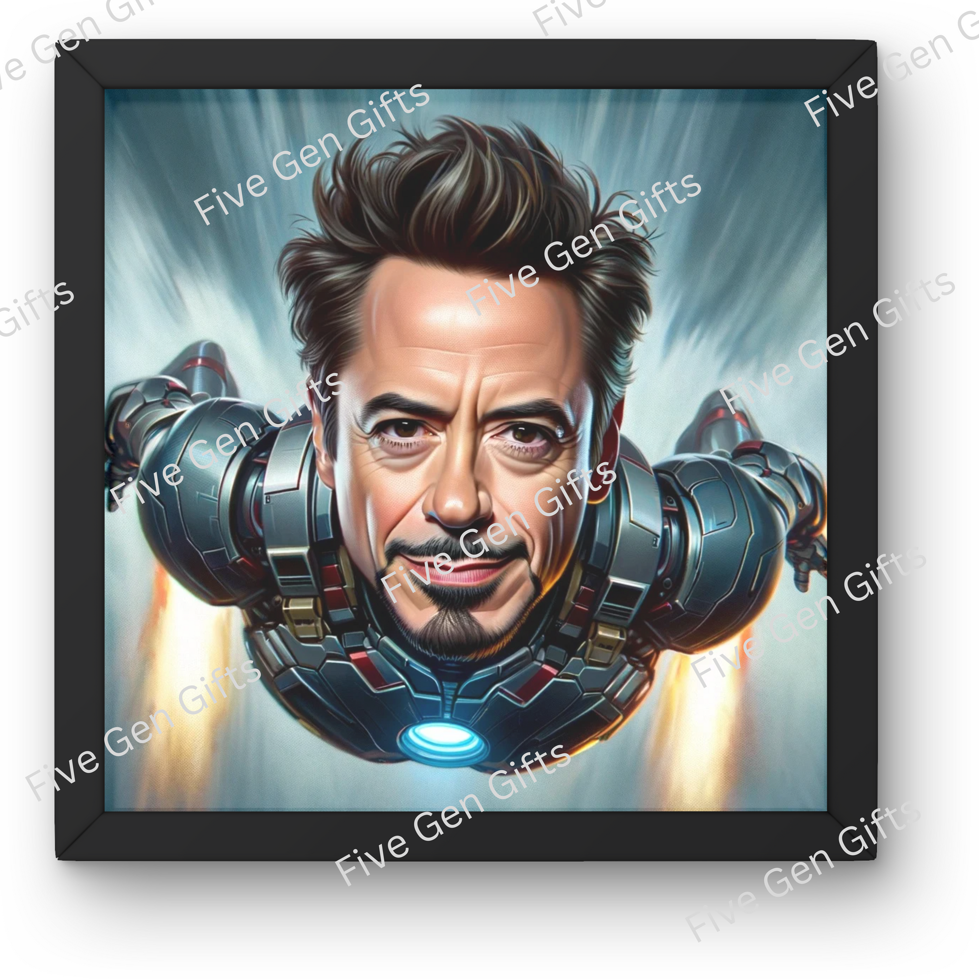 Image of a Robert Downey Jr. caricature in his defining Ironman role. The perfect gift for movie lovers