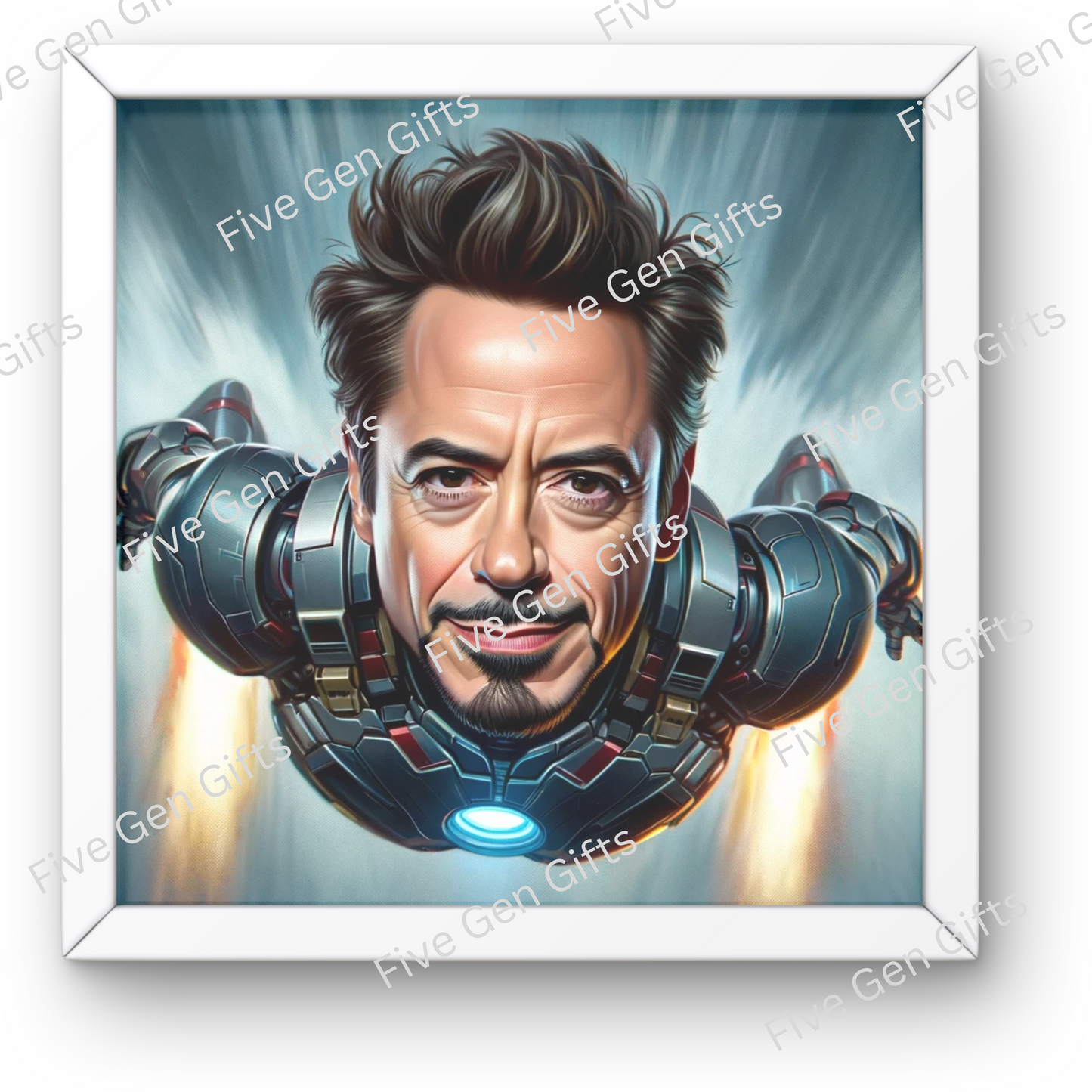 Image of a Robert Downey Jr. caricature in his defining Ironman role. The perfect gift for movie lovers