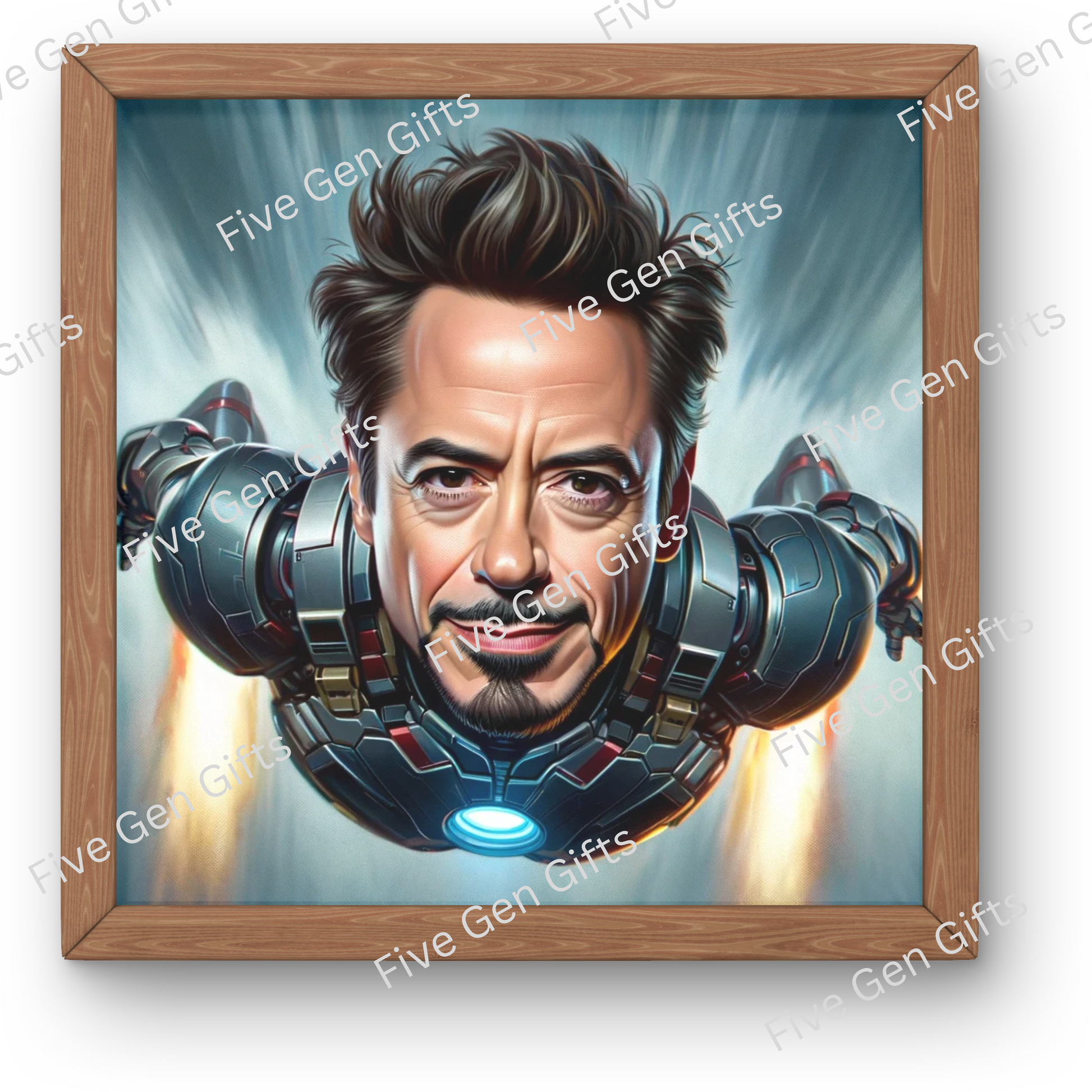 Image of a Robert Downey Jr. caricature in his defining Ironman role. The perfect gift for movie lovers