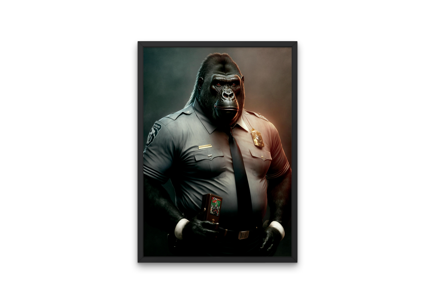 Picture of fierce gorilla dressed as a police officer