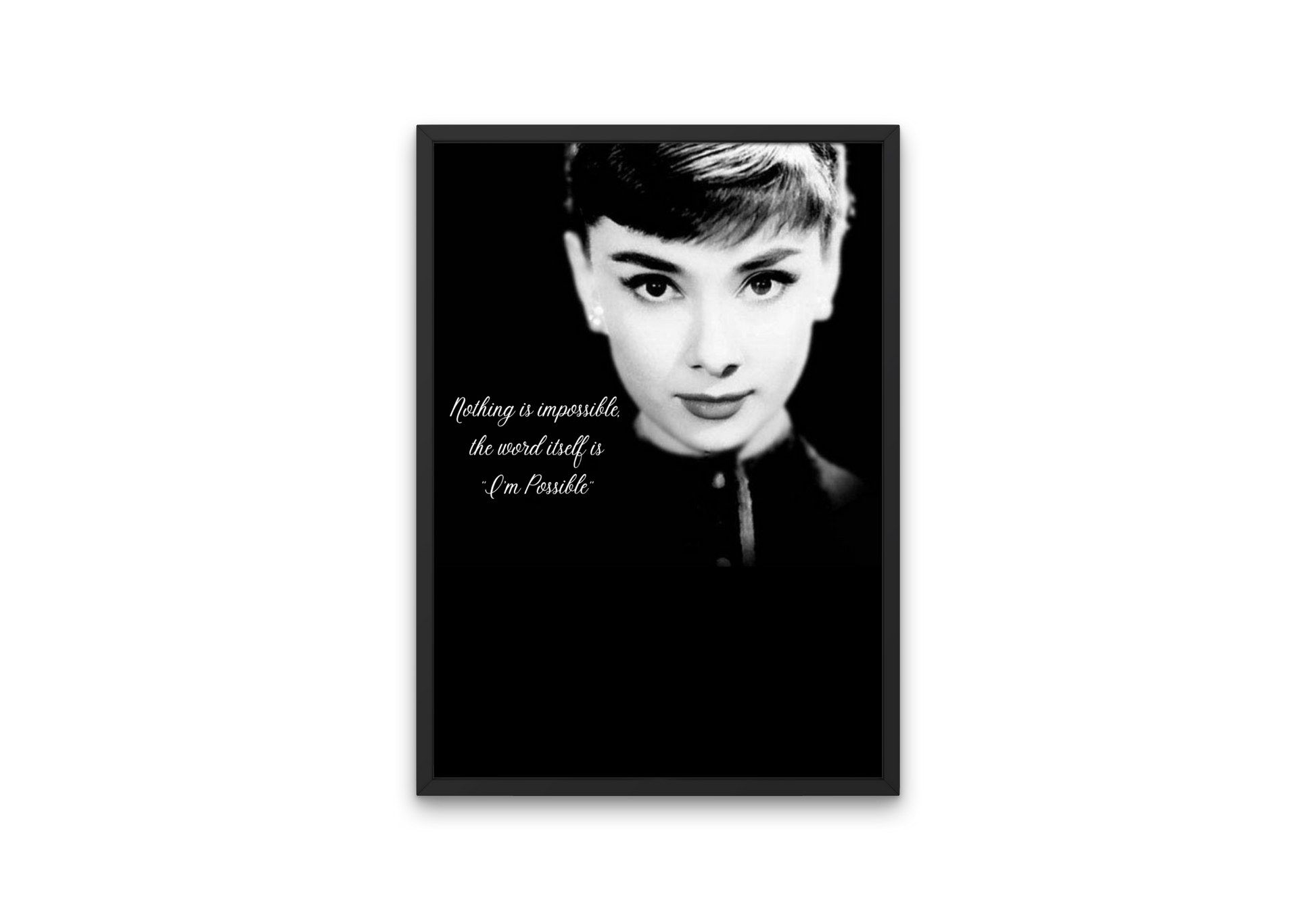 Iconic high-quality image of Audrey Hepburn with motivational quote. Perfect for wall art.