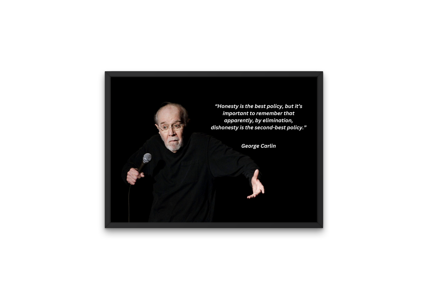 Image of George Carlin with humorous quote, high-quality wall art for printing