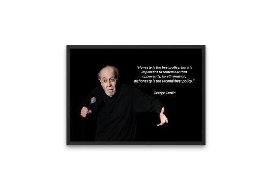 Image of George Carlin with humorous quote, high-quality wall art for printing