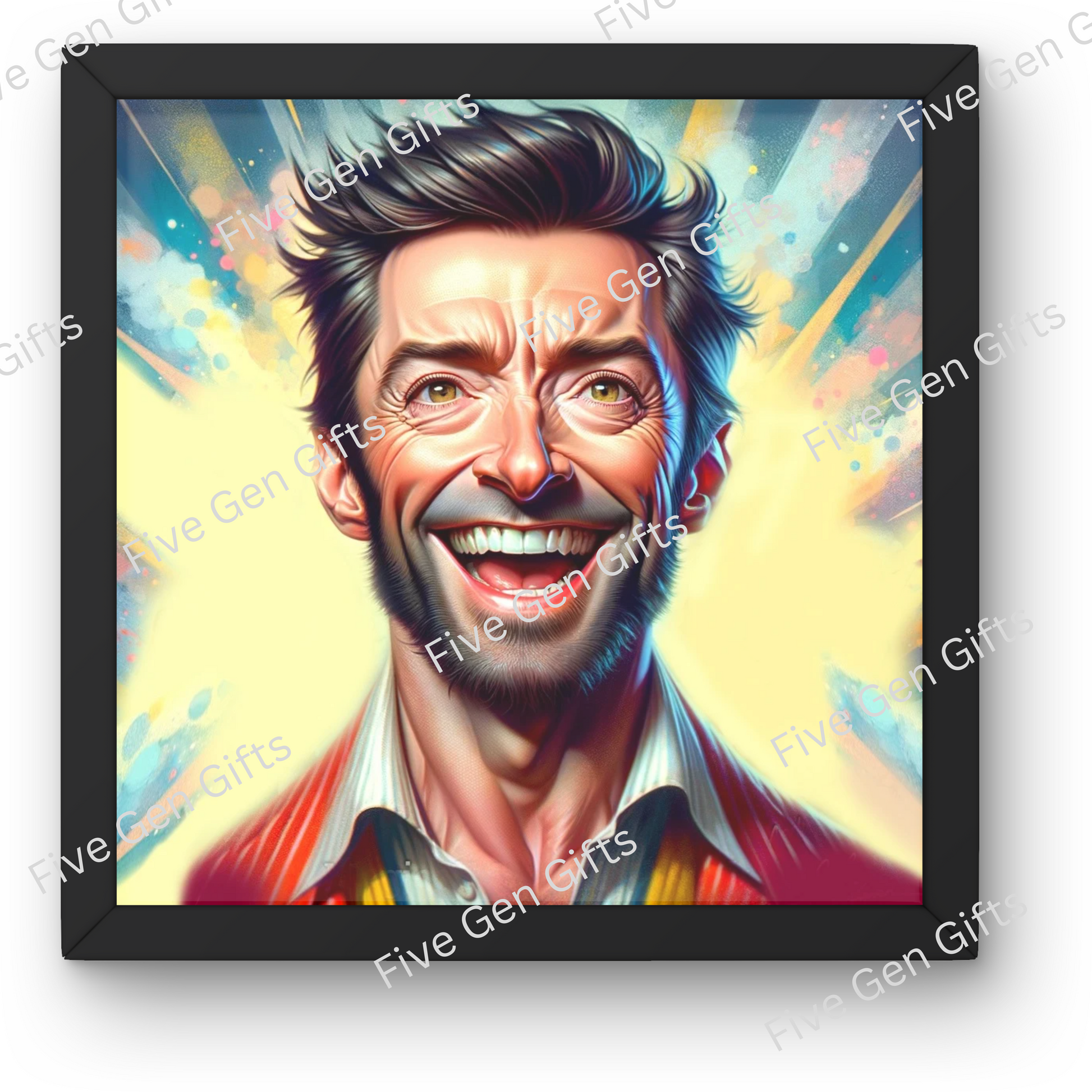 Caricature image of Hugh Jackman in his "Greatest Showman" role