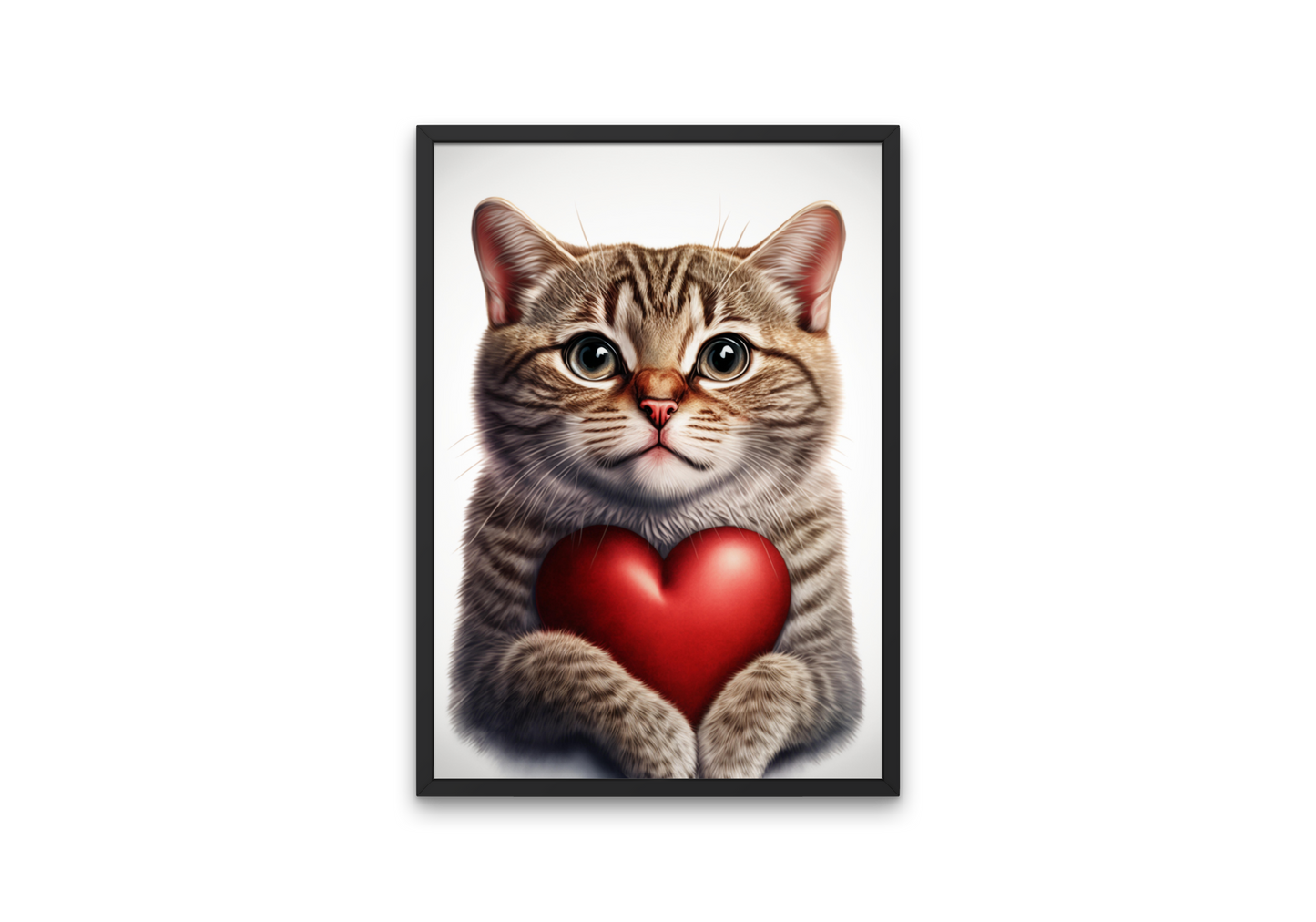 Picture of cute kitten cradling a "love heart". the perfect gift for all cat lovers