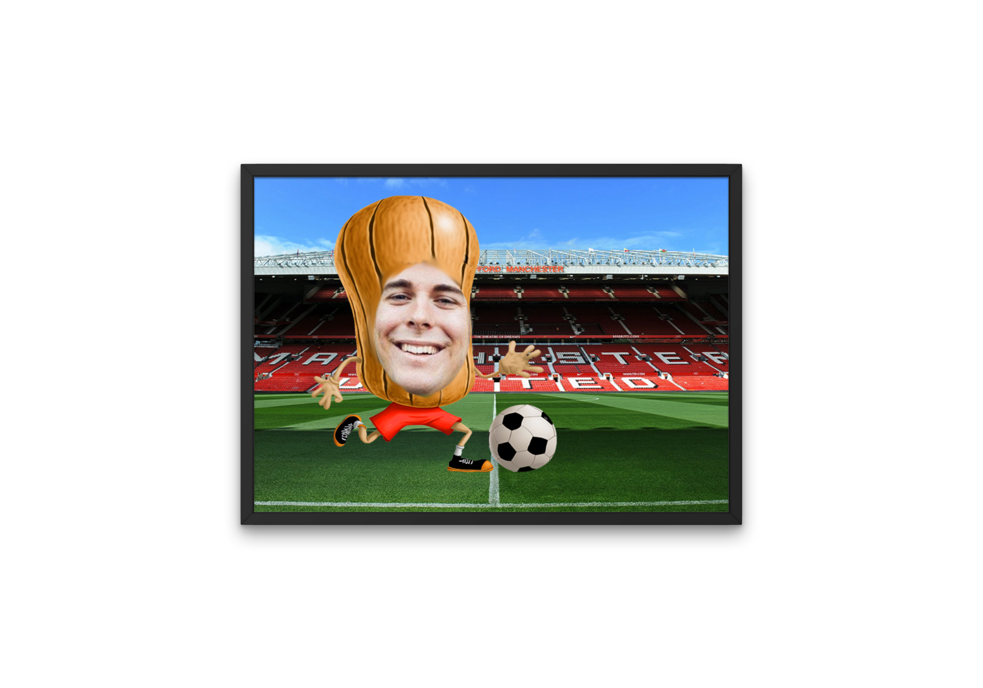 Fun and customasible image of a football nut at Old Trafford. The perfect gift for Man Utd fans and Premier League enthusiasts