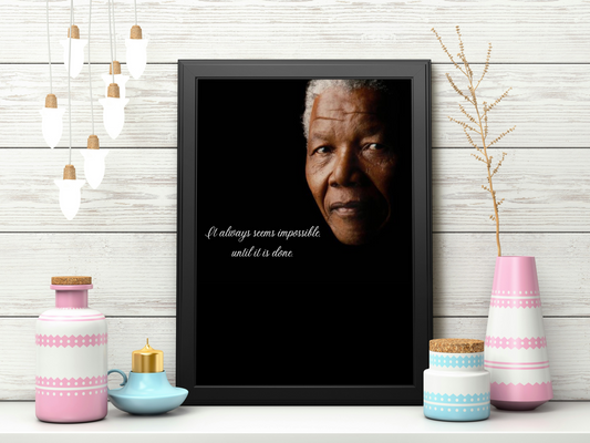 Image of Nelson Mandela with motivational quote,  the perfect inspirational gift.