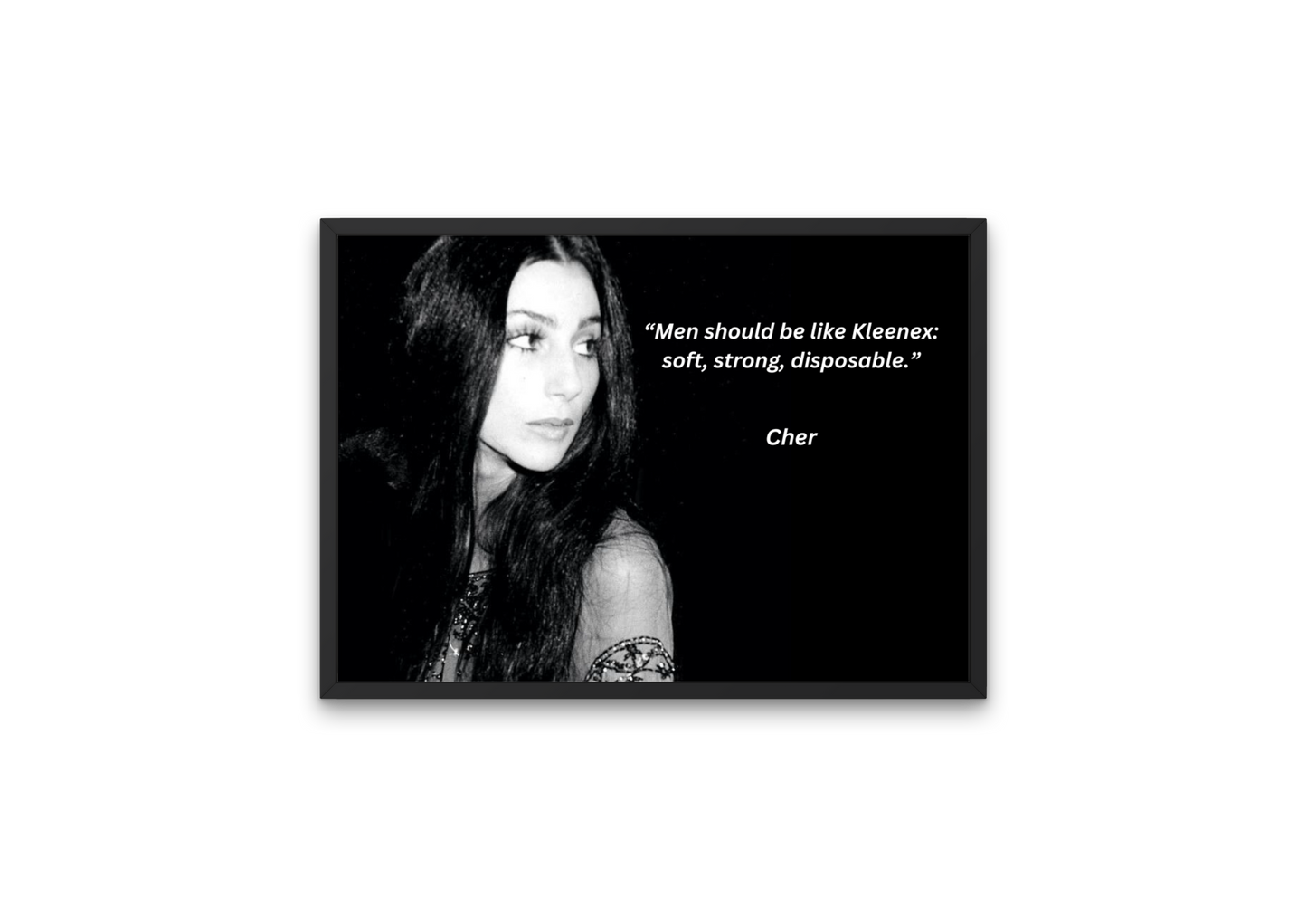 Iconic high-quality image of Cher featuring a humorous quote