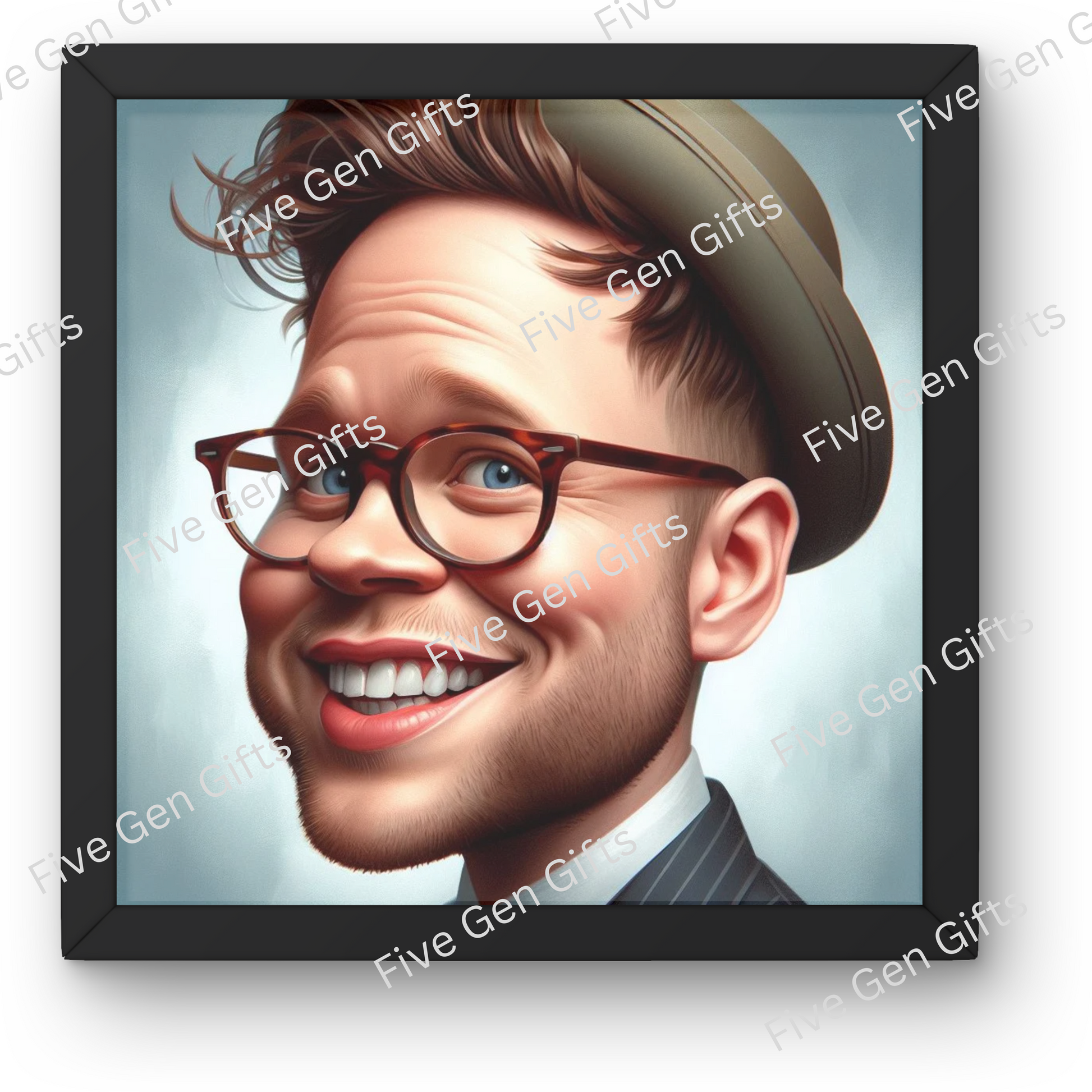 Image depicting a caricature of Olly Murs by renowned artist Andrew Oakley. The perfect gift for fans of Olly Murs