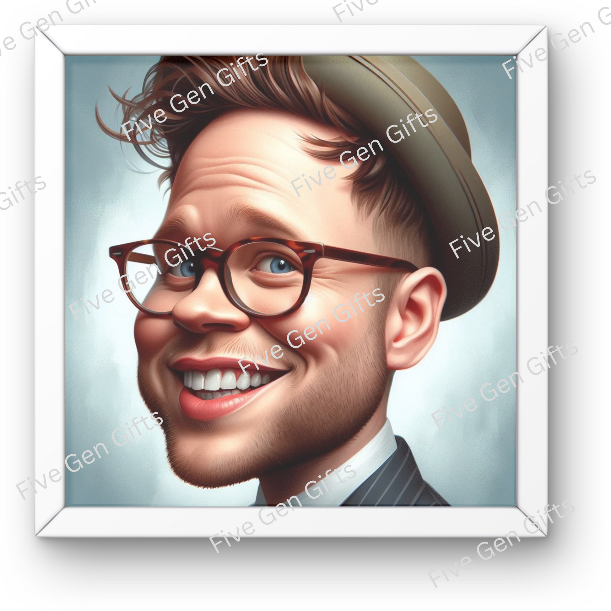 Image depicting a caricature of Olly Murs by renowned artist Andrew Oakley. The perfect gift for fans of Olly Murs