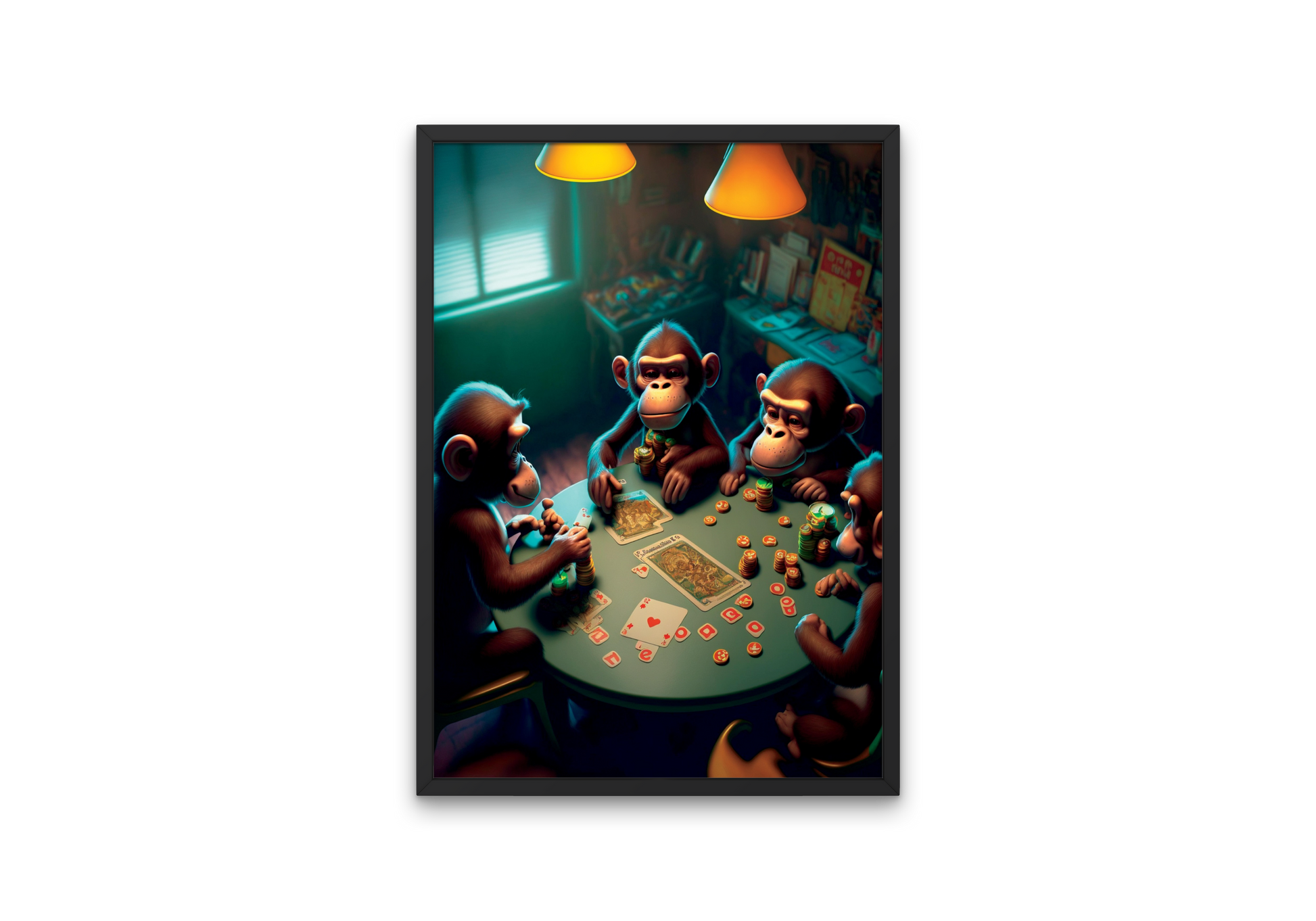 Funny picture of chimps playing poker