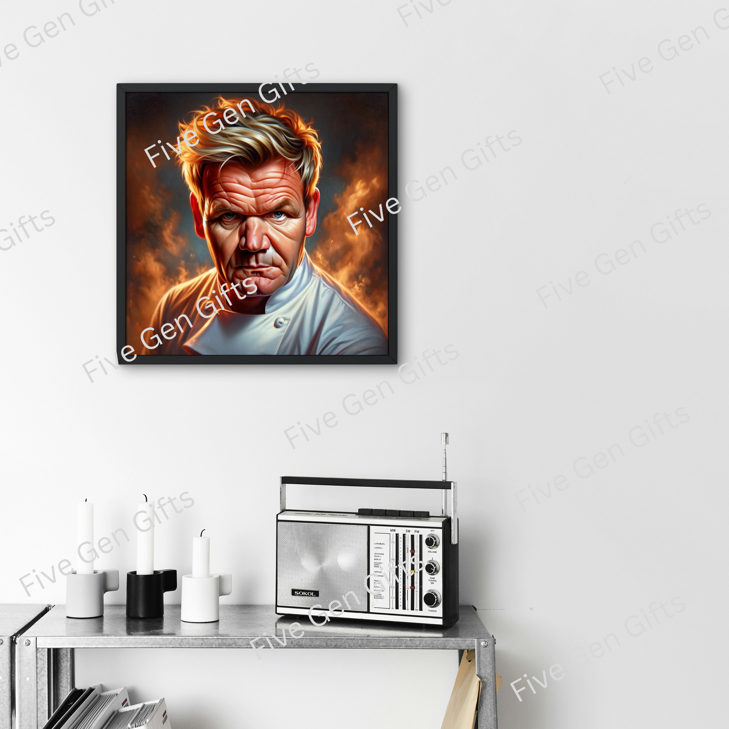 Caricature of Gordon Ramsay in a classic pose