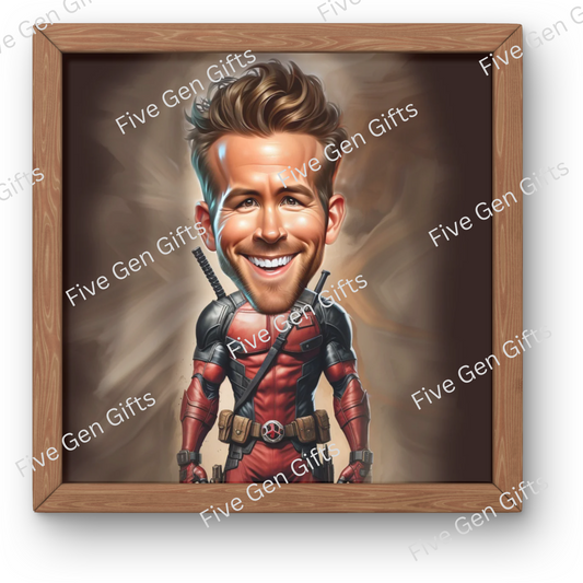 Caricature by exceptional artist Andrew Oakely featuring Ryan Reynolds in his Deadpool guise