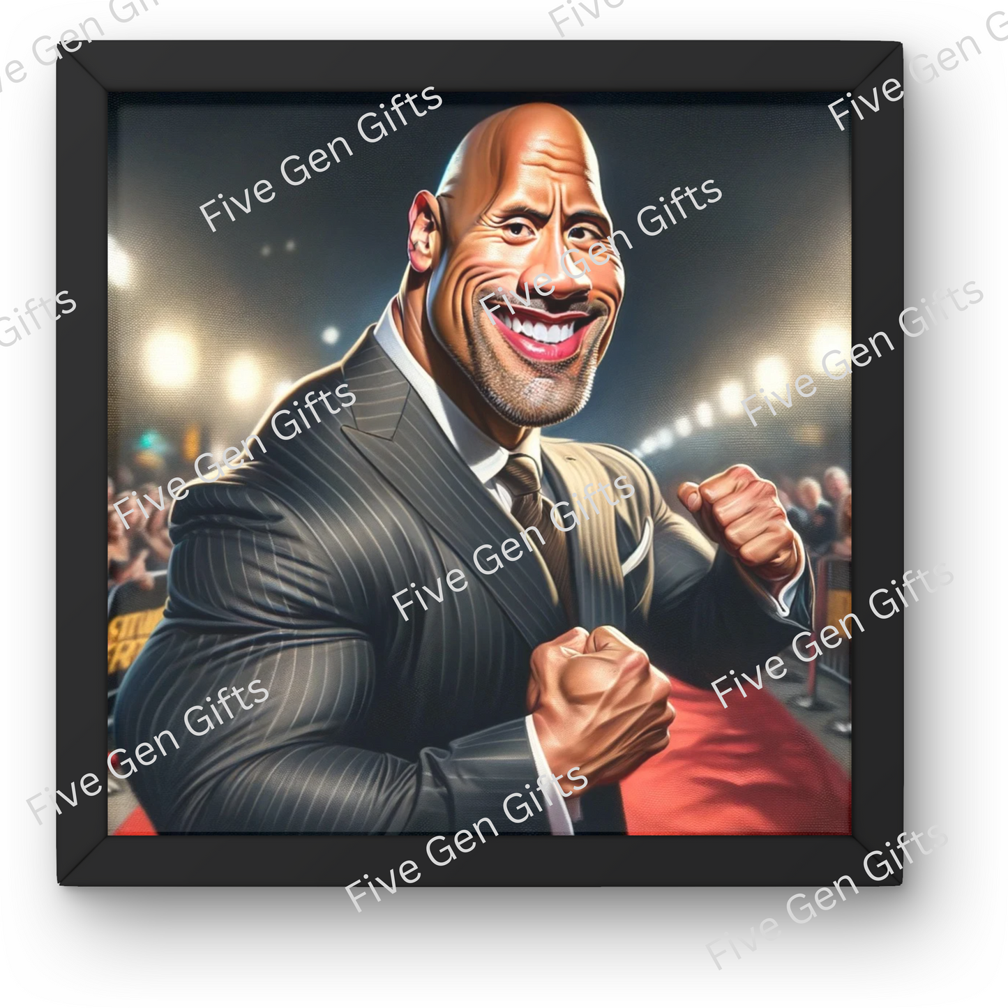 Image depicting a stunning caricature of Dwayne "The Rock" Johnson crafted by renowned artist Andrew Oakley