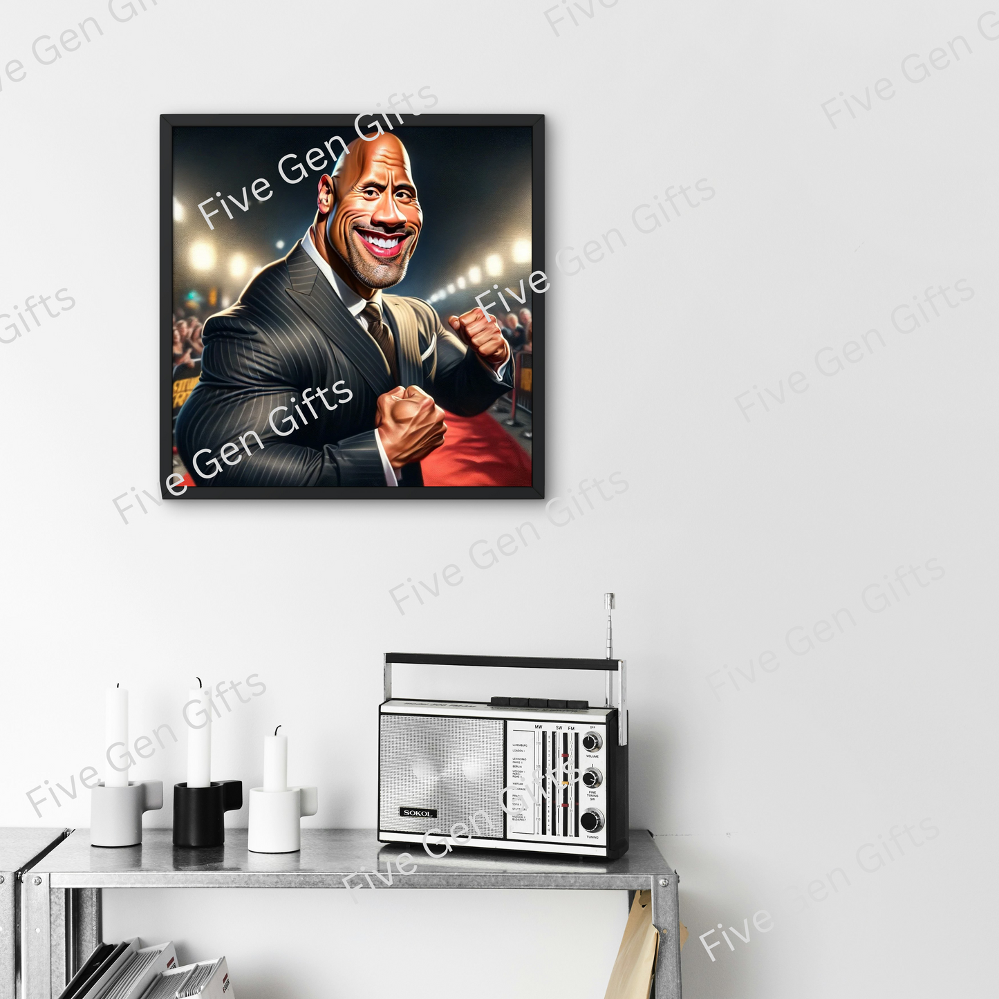 Image depicting a stunning caricature of Dwayne "The Rock" Johnson crafted by renowned artist Andrew Oakley