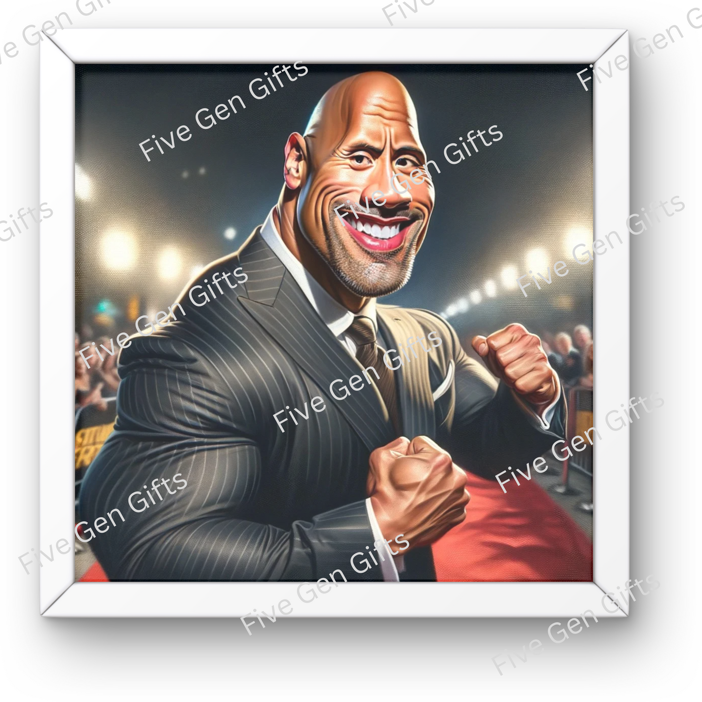 Image depicting a stunning caricature of Dwayne "The Rock" Johnson crafted by renowned artist Andrew Oakley