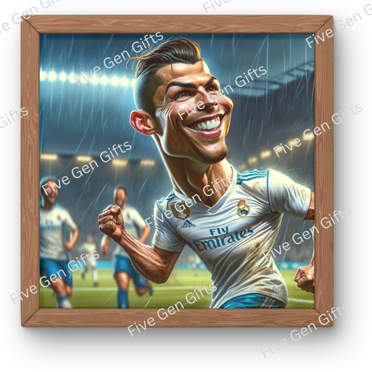 Cristiano Ronaldo celebrating scoring caricature