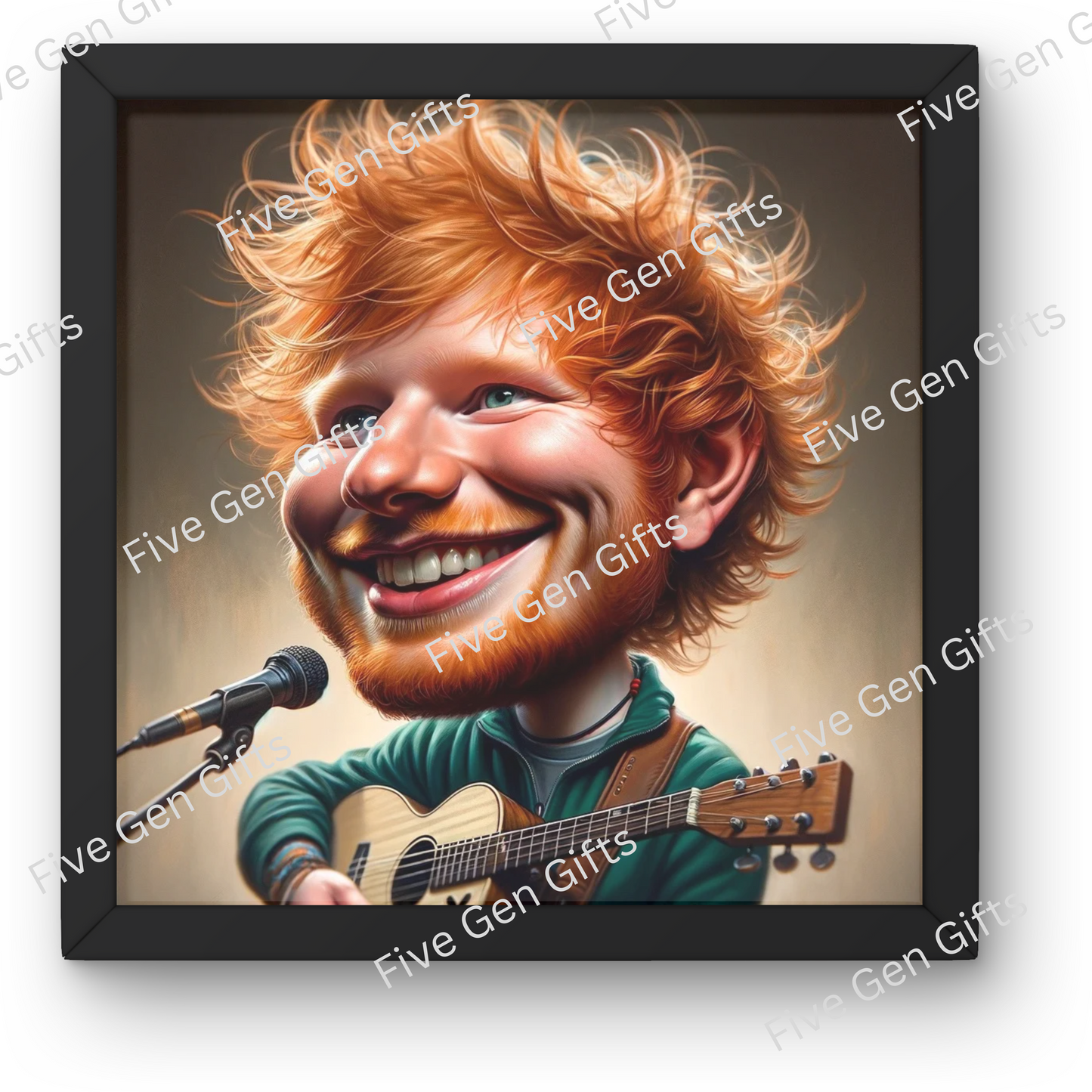 Caricature of Ed Sheeran on stage by highly-talented artist Andrew Oakley