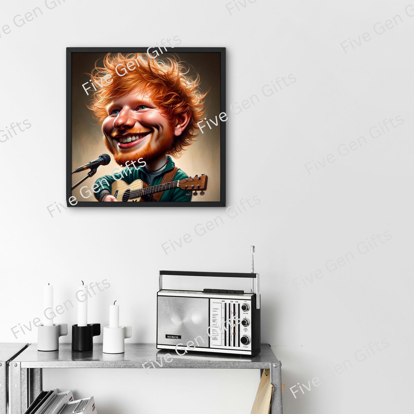 Caricature of Ed Sheeran on stage by highly-talented artist Andrew Oakley