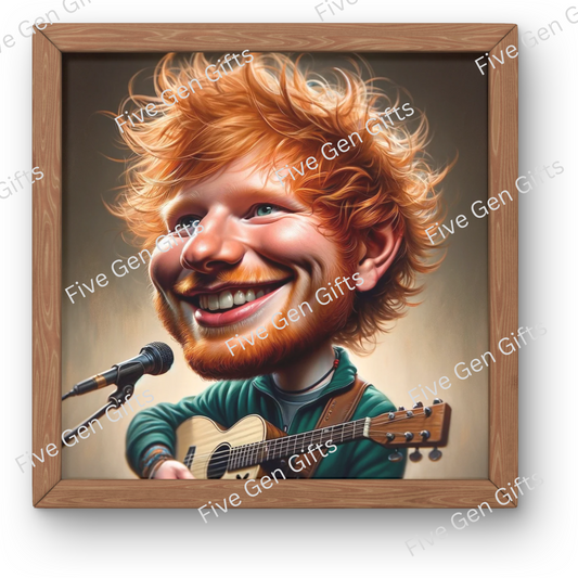 Caricature of Ed Sheeran on stage by highly-talented artist Andrew Oakley