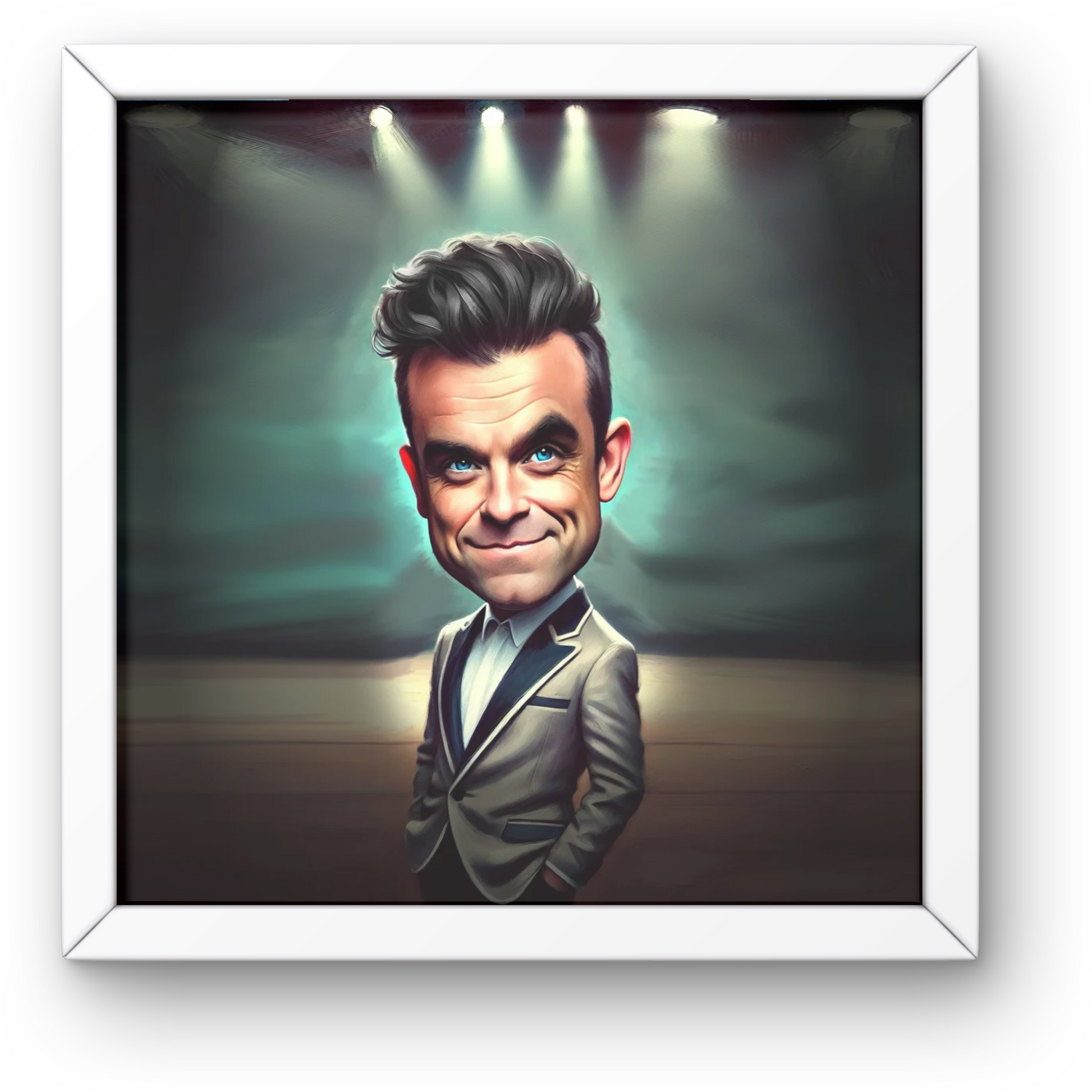 Caricature of Robbie Williams by Andrew Oakely - perfect gift for music lovers